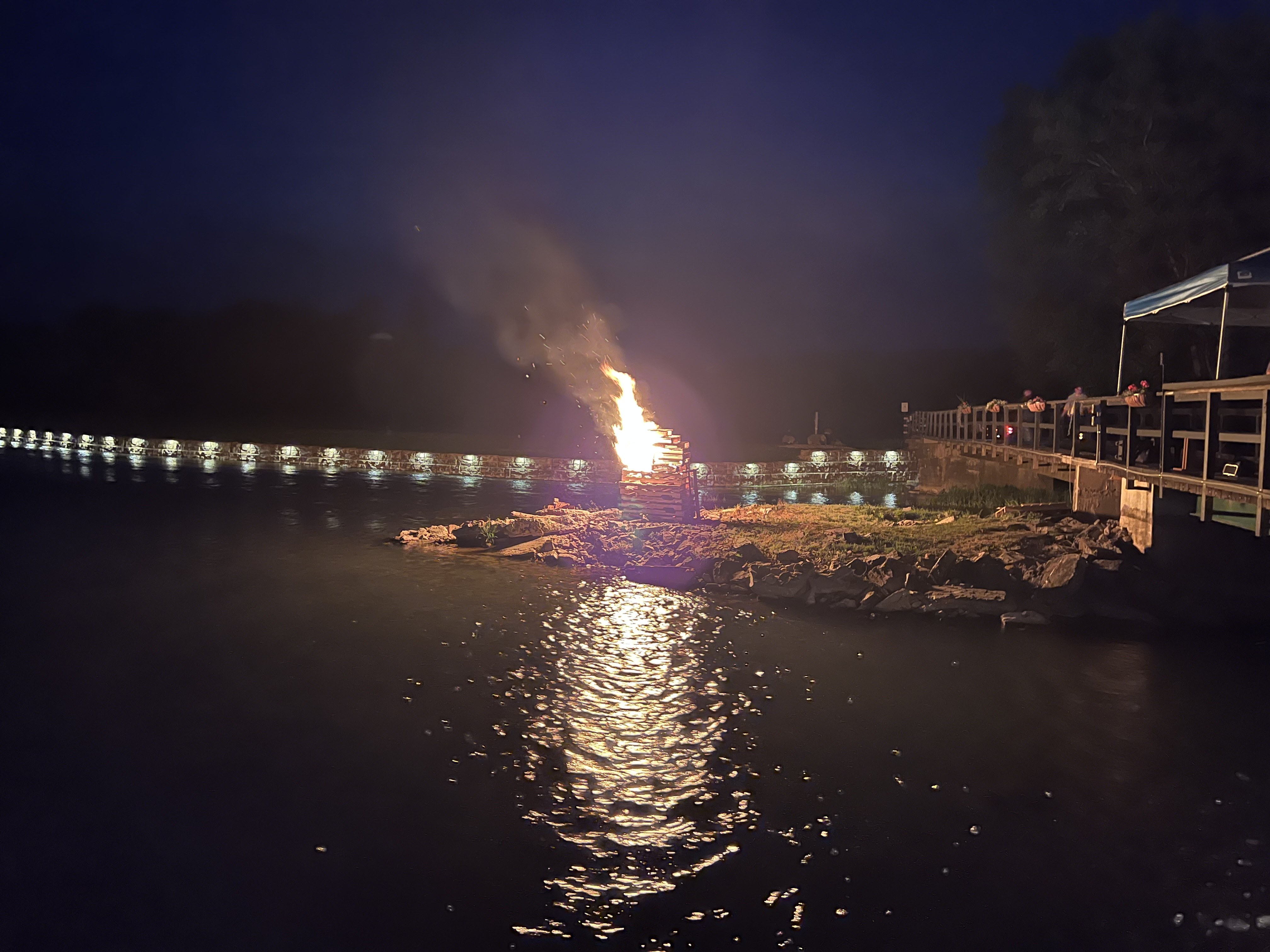 Bonfire on the pond island