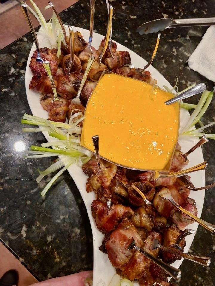 Bacon-wrapped appetizers with dips