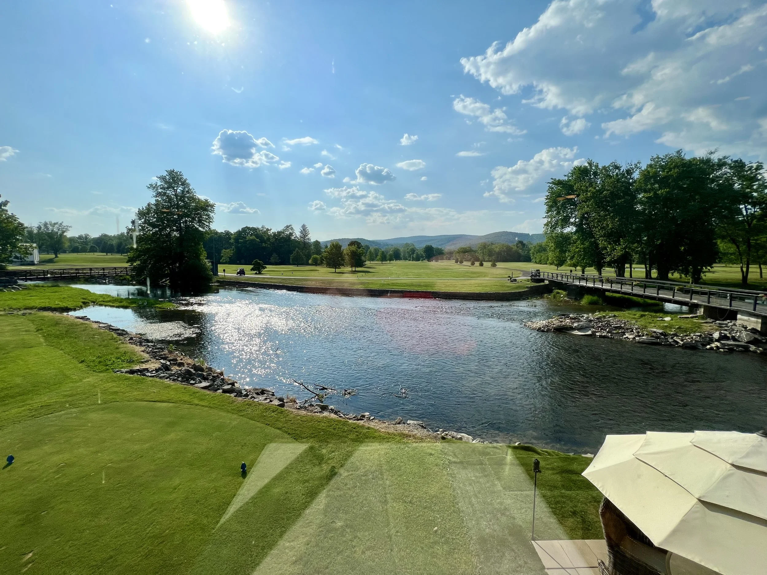 The green, the pond, and the bridge at Haywood's
